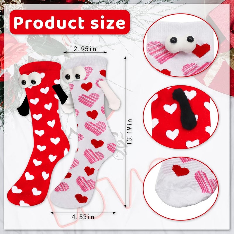 Habbiful 2 Pairs Valentine's Day Holding Hands Socks Funny Magnetic Couple Socks Valentines Day Gifts for Her Men Women - Image 2